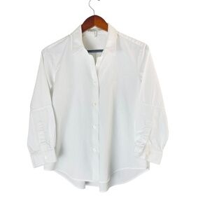Victoria Beckham White Poplin A-Line Shirt Textured Collar Cuffs UK 12 US 8